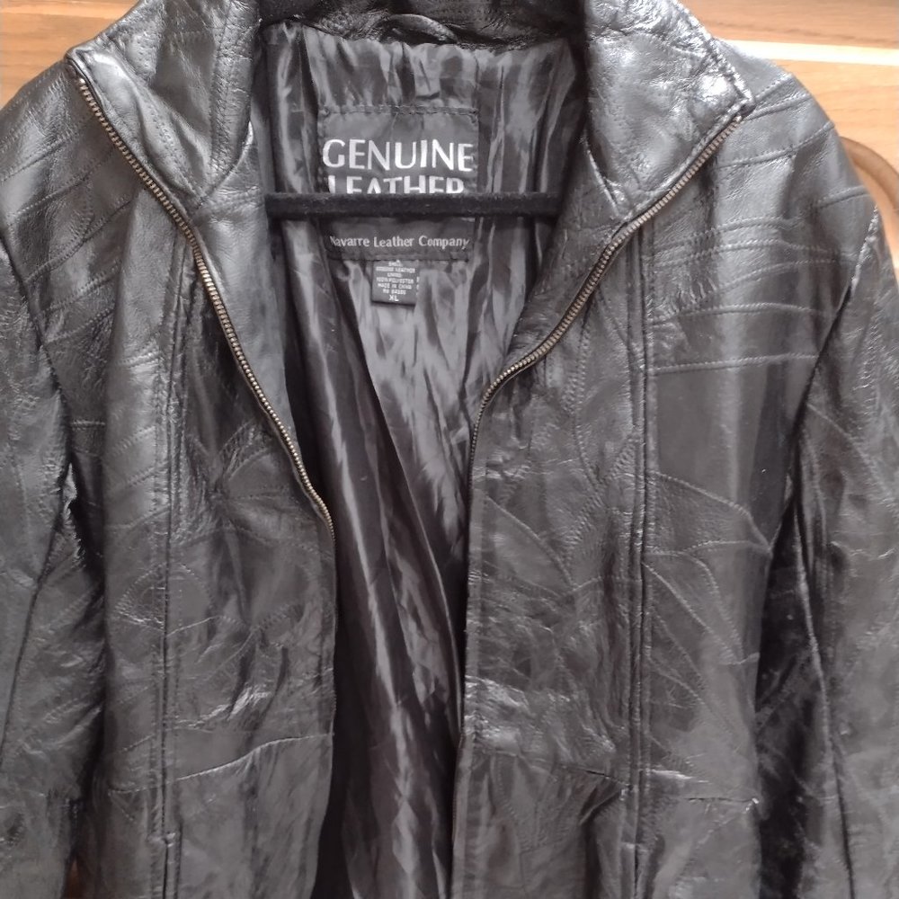 100% Genuine Italian Stone Leather Patchwork Black Coat XL